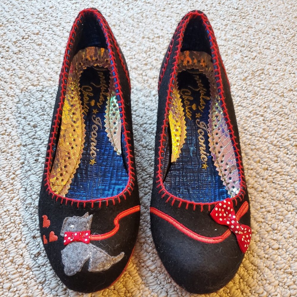 Irregular Choice Iconic Scotty Dog & Bow Mid Heel Wool Pumps, Size 36